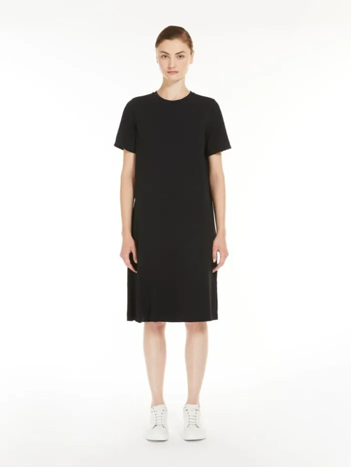 Woman Crewneck Dress In Stretch Jersey Fabric Black Maxmara Dresses