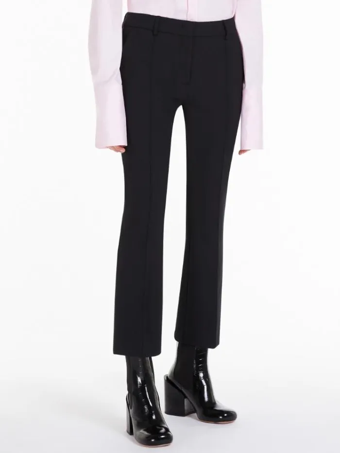 Woman Flared Stretch Cotton Trousers Black Maxmara Trousers