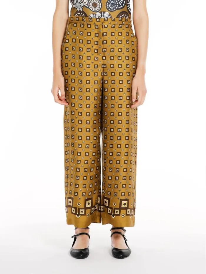Woman Fluid Printed Silk Trousers Ochre Maxmara Trousers