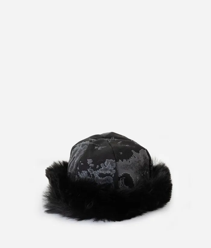 Woman Hats Alviero Martini Faux Nubuck Faux Fur Hat With Geo Night Print Black Woman Hats Alviero Martini Faux Nubuck Faux Fur Hat With Geo Night Print Black