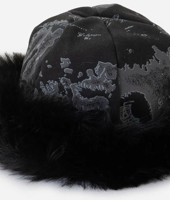 Woman Hats Alviero Martini Faux Nubuck Faux Fur Hat With Geo Night Print Black