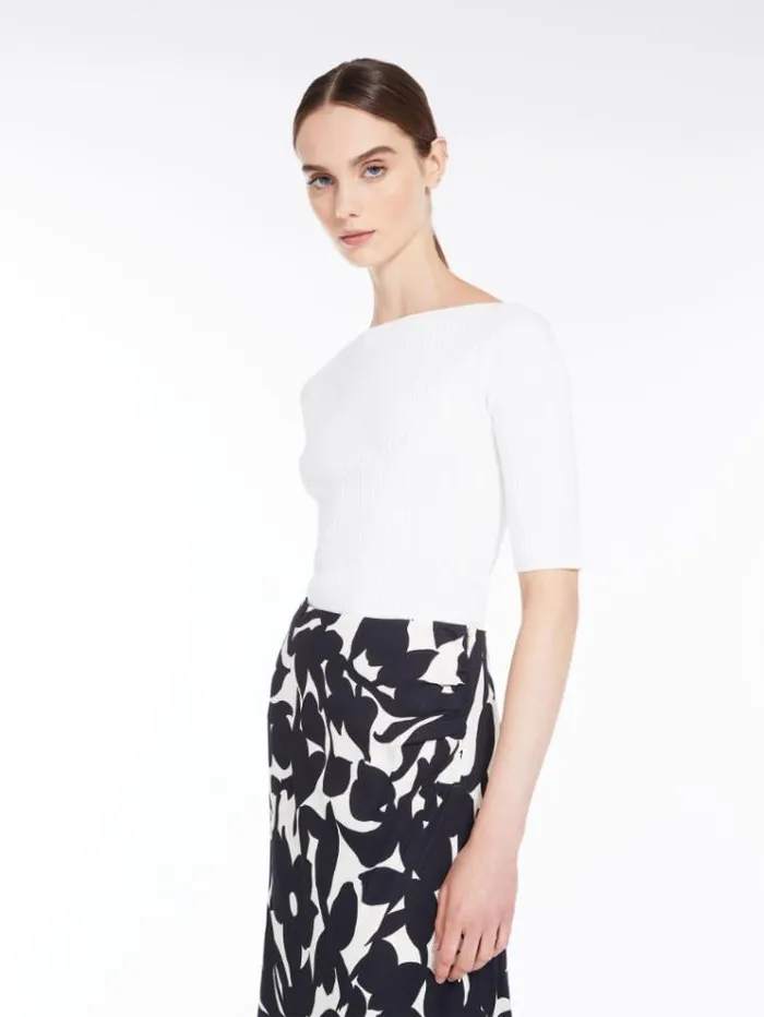Woman Knit Top In Ribbed Viscose Yarn White Maxmara Knitwear And Sweatshirts Woman Knit Top In Ribbed Viscose Yarn White Maxmara Knitwear And Sweatshirts