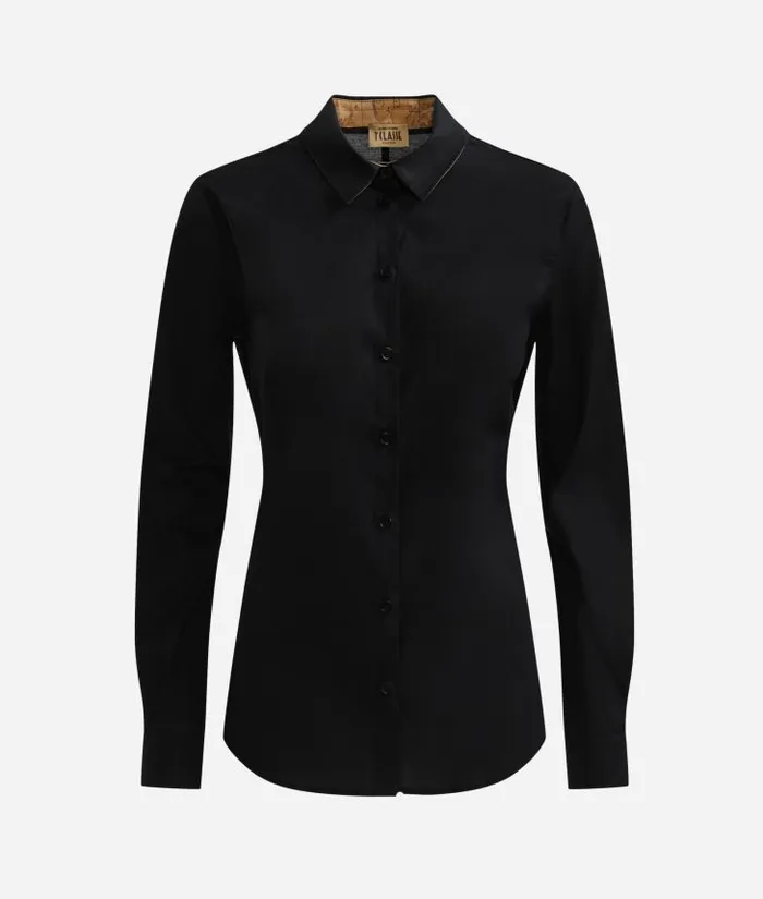 Woman Knitwears Shirts and Tops Alviero Martini Stretch Cotton Poplin Office Shirt Black