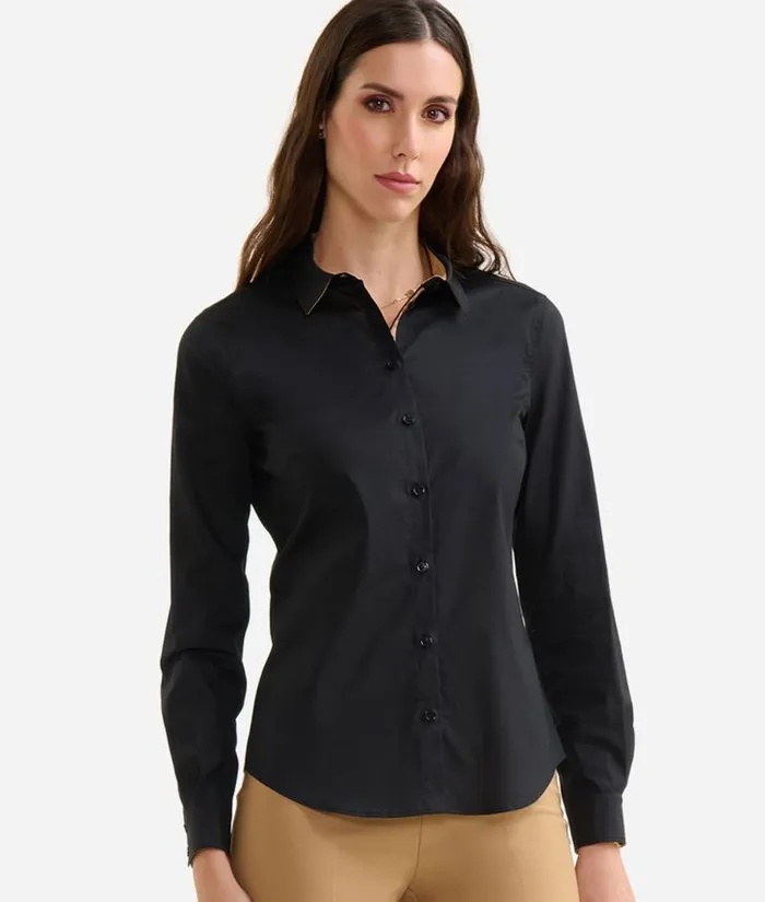 Woman Knitwears Shirts and Tops Alviero Martini Stretch Cotton Poplin Office Shirt Black