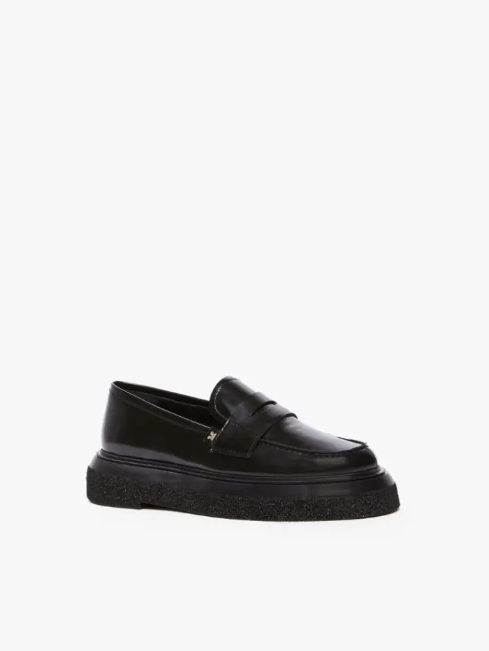 Woman Leather Loafers Black Maxmara Flat Shoes