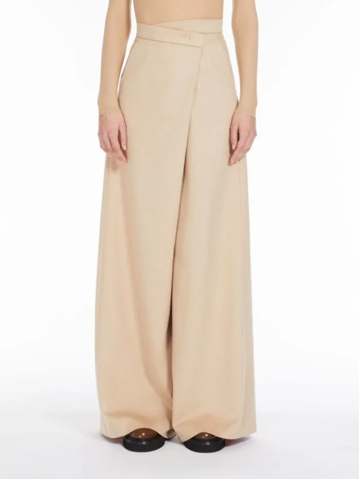 Woman Long Albino Camel Colour Trousers Albino Maxmara Trousers