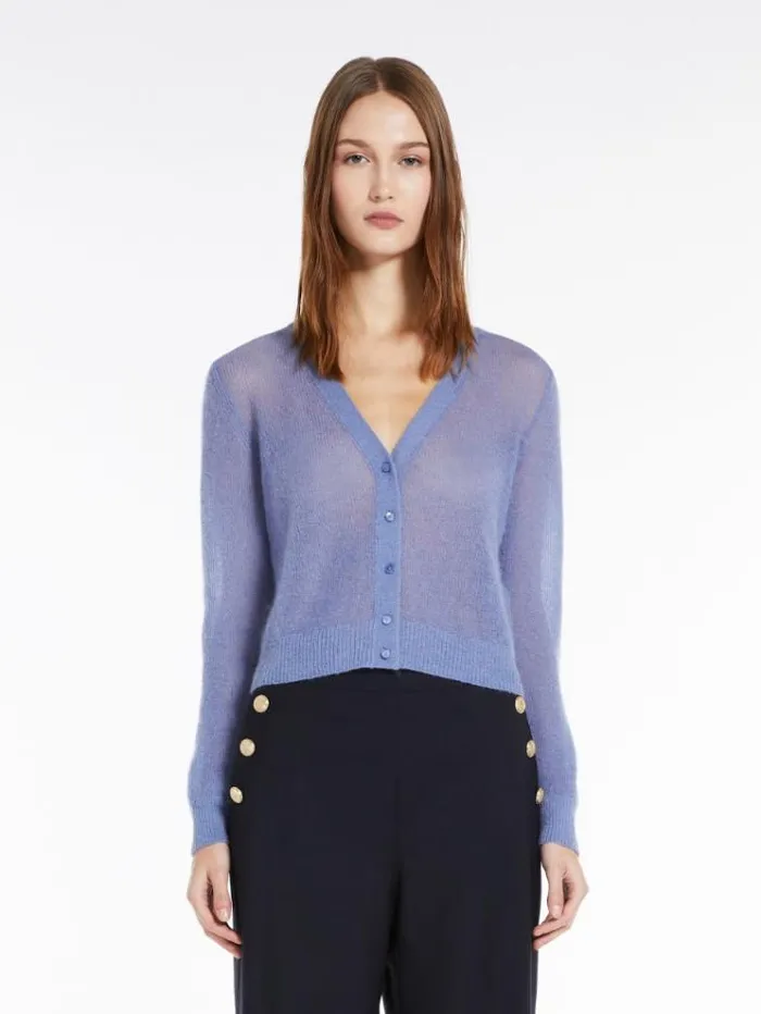 Woman Mohair Gauze Cardigan Light Blue Maxmara Knitwear And Sweatshirts