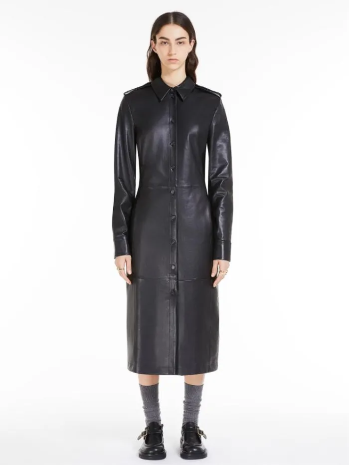Woman Nappaleather Shirt Dress Black Maxmara Dresses