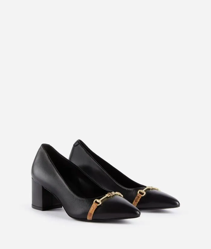 Woman Pumps Alviero Martini Polished Leather Court Shoes With 1c Horsebit Black