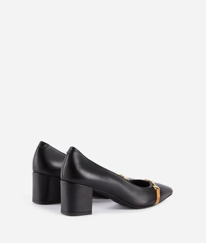 Woman Pumps Alviero Martini Polished Leather Court Shoes With 1c Horsebit Black