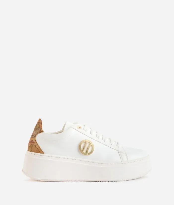 Woman Sneakers Alviero Martini Faux Napa Leather Wedge Sneakers With 1c Logo Detail White Woman Sneakers Alviero Martini Faux Napa Leather Wedge Sneakers With 1c Logo Detail White