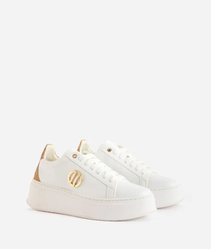 Woman Sneakers Alviero Martini Faux Napa Leather Wedge Sneakers With 1c Logo Detail White