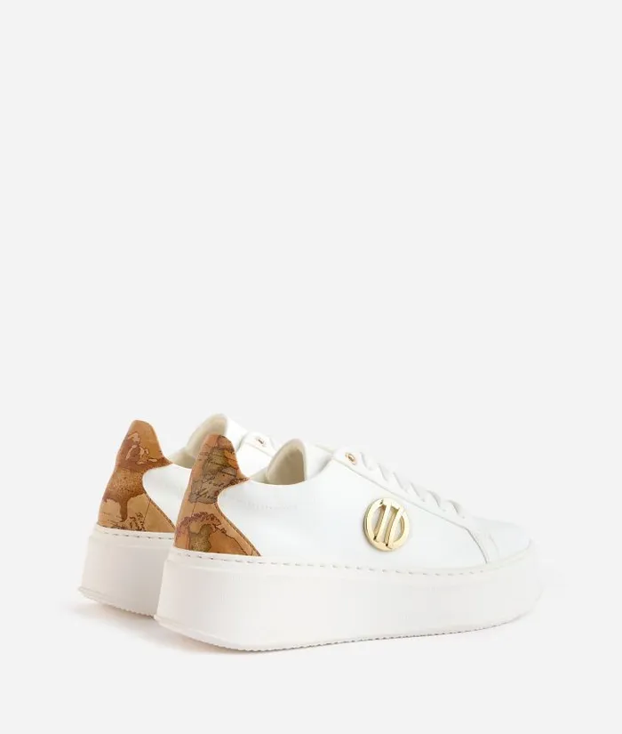 Woman Sneakers Alviero Martini Faux Napa Leather Wedge Sneakers With 1c Logo Detail White