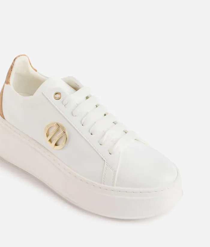 Woman Sneakers Alviero Martini Faux Napa Leather Wedge Sneakers With 1c Logo Detail White