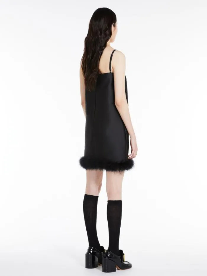 Woman Straight Mini Dress With Feather Insert Black Maxmara Dresses Woman Straight Mini Dress With Feather Insert Black Maxmara Dresses