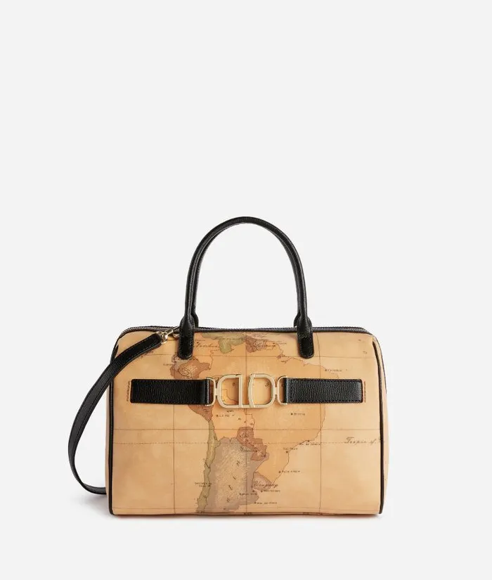 Woman Top Handle Bags Alviero Martini 3d Geo Bowler Bag With Crossbody Strap Black Woman Top Handle Bags Alviero Martini 3d Geo Bowler Bag With Crossbody Strap Black