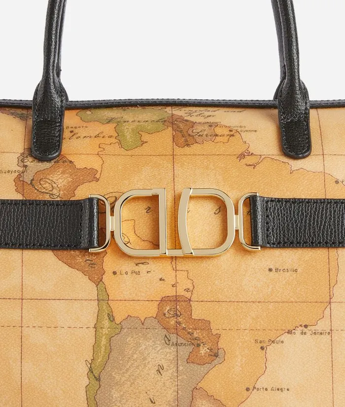 Woman Top Handle Bags Alviero Martini 3d Geo Bowler Bag With Crossbody Strap Black