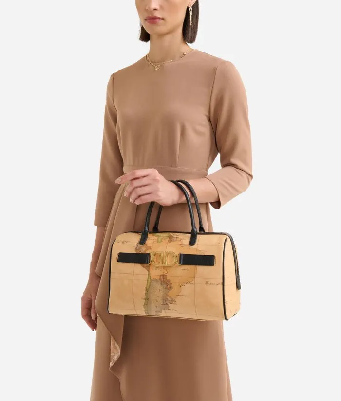 Woman Top Handle Bags Alviero Martini 3d Geo Bowler Bag With Crossbody Strap Black