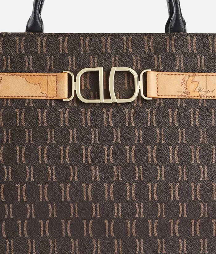 Woman Top Handle Bags Alviero Martini 3d Monogram Handbag With Crossbody Strap Black