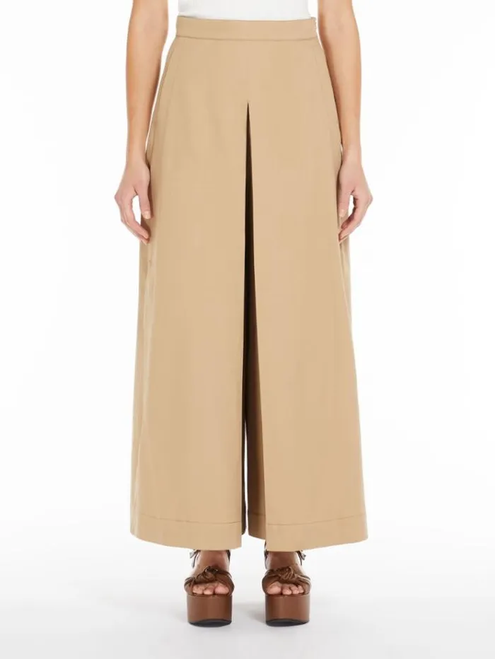 Woman Wideleg Trousers In Stretch Cotton Clay Maxmara Trousers