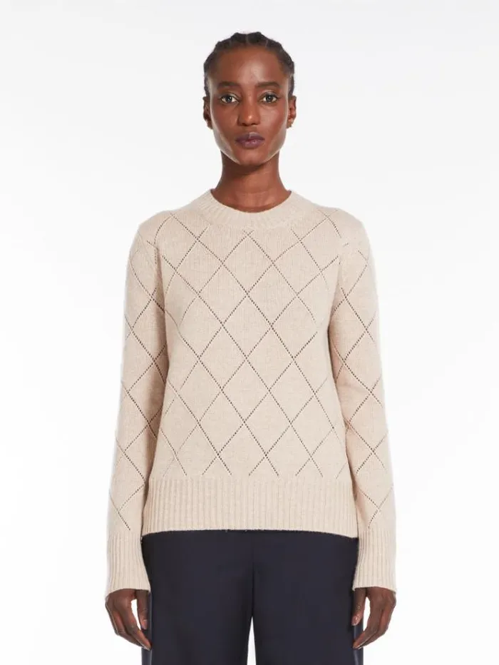 Woman Wool And Cashmere Argyle Jumper Beige Maxmara Knitwear And Sweatshirts