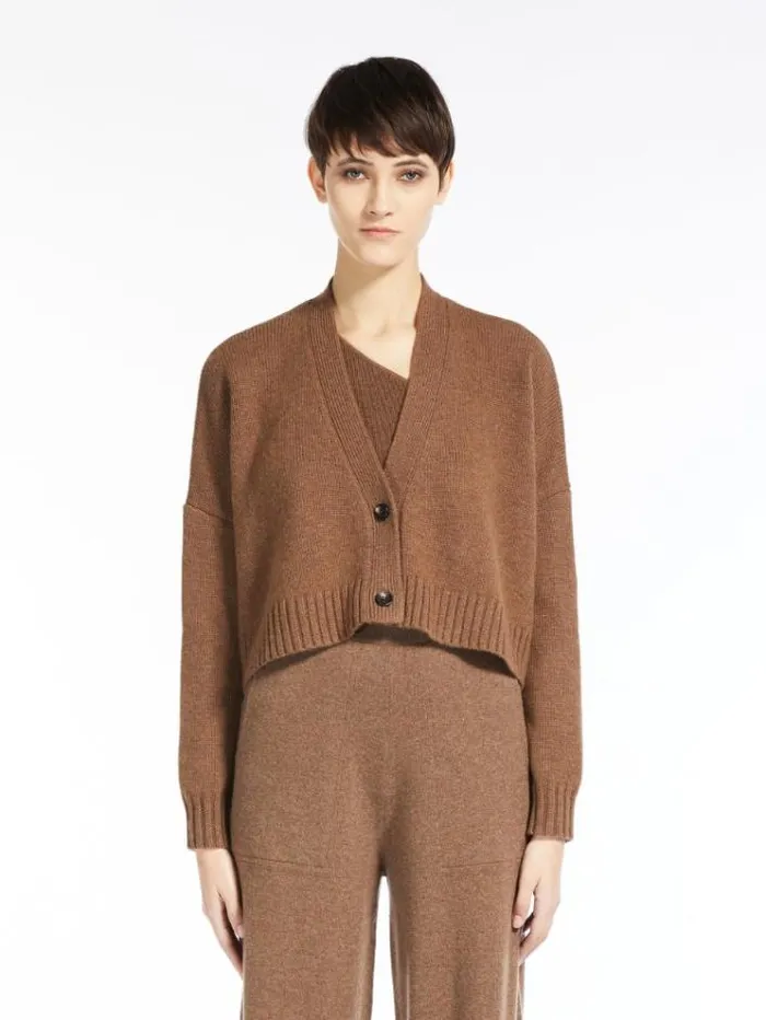 Woman Wool And Cashmere Cropped Cardigan Light Brown Maxmara Knitwear And Sweatshirts