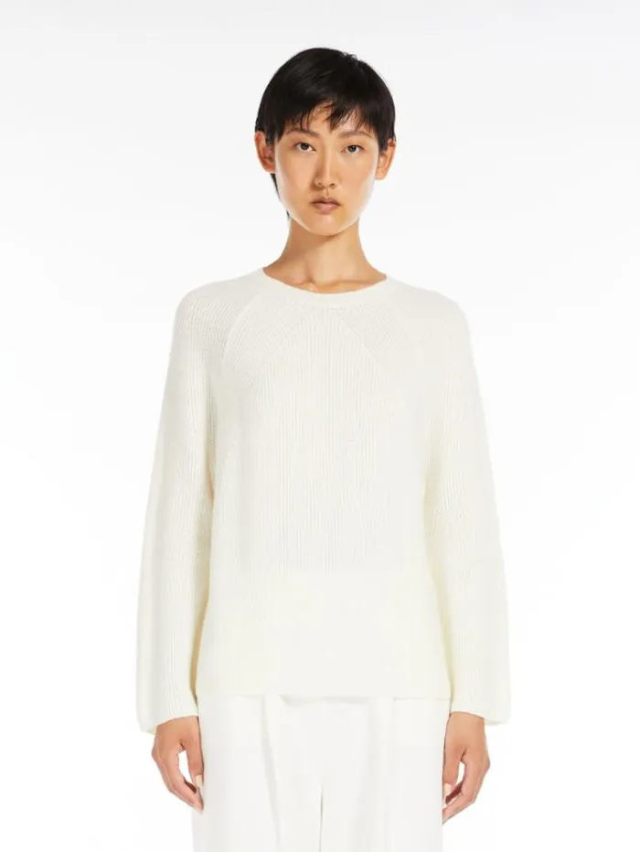 Woman Wool Knit Jumper White Maxmara Knitwear And Sweatshirts