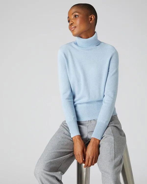 Women 007 Roll Neck Cashmere JumperIn Baby Blue Baby Blue NPeal Turtle Necks