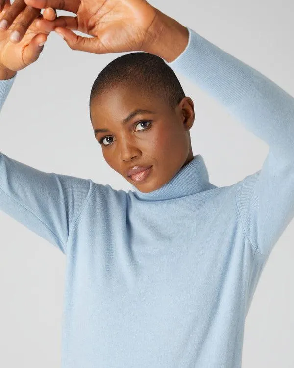 Women 007 Roll Neck Cashmere JumperIn Baby Blue Baby Blue NPeal Turtle Necks