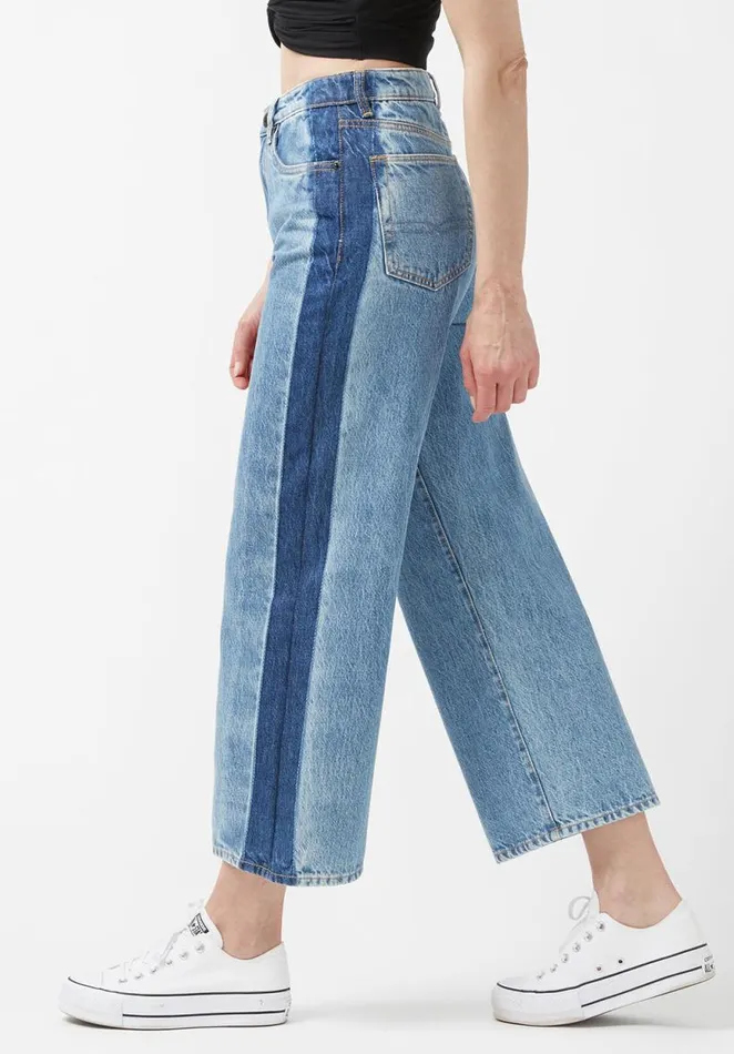 Women Addisson High Rise Wide Leg Cropped Womens Jeans Indigo Buffalo David Bitton Wide and Balloon Leg