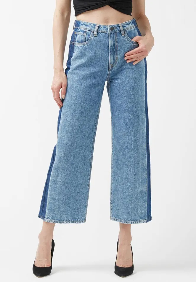 Women Addisson High Rise Wide Leg Cropped Womens Jeans Indigo Buffalo David Bitton Wide and Balloon Leg