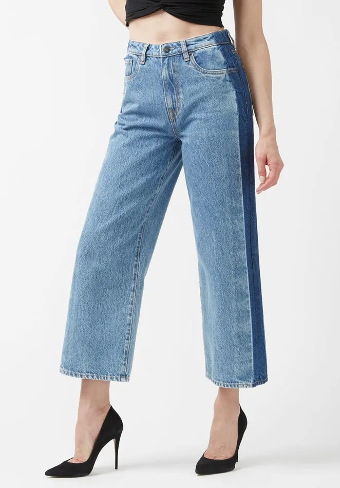 Women Addisson High Rise Wide Leg Cropped Womens Jeans Indigo Buffalo David Bitton Wide and Balloon Leg
