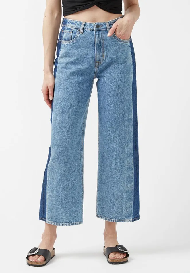 Women Addisson High Rise Wide Leg Cropped Womens Jeans Indigo Buffalo David Bitton Wide and Balloon Leg