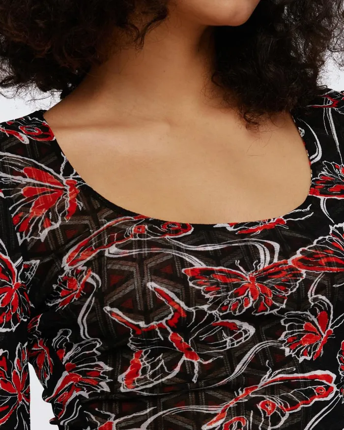 Women Ali Reversible Mesh Top Flutterfly And Tiny Stadium Geo Red DVF Tops