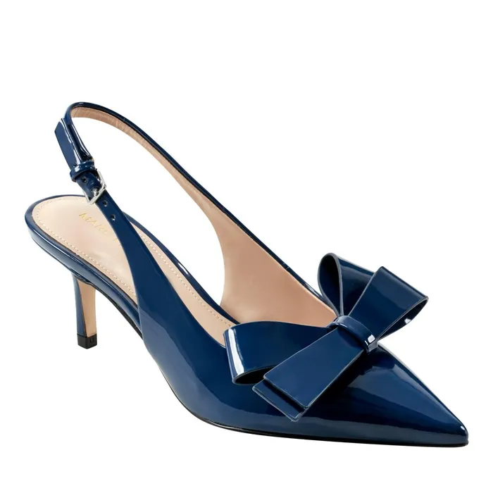 Women Allon Bow Slingback Pump Navy Patent Marc Fisher Heels and Pumps