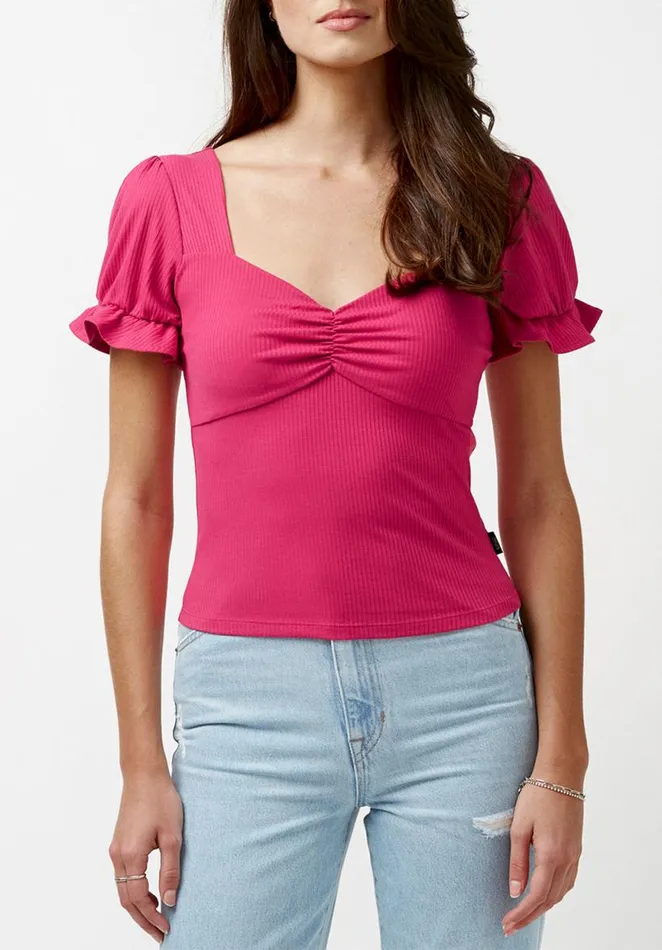 Women Amari Flutter Sleeve Pink Top Pink Yarrow Buffalo David Bitton Tops and Tees Women Amari Flutter Sleeve Pink Top Pink Yarrow Buffalo David Bitton Tops and Tees