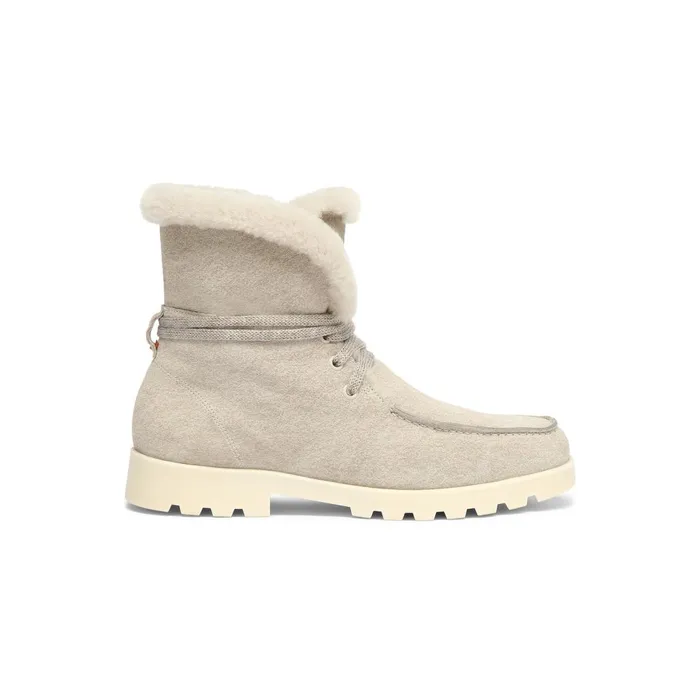 Women Beige Suede Ankle Boot With Fur Santoni Boots and Ankle Boots