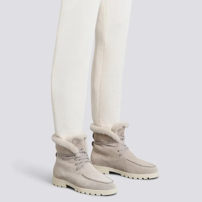 Women Beige Suede Ankle Boot With Fur Santoni Boots and Ankle Boots