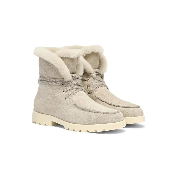 Women Beige Suede Ankle Boot With Fur Santoni Boots and Ankle Boots