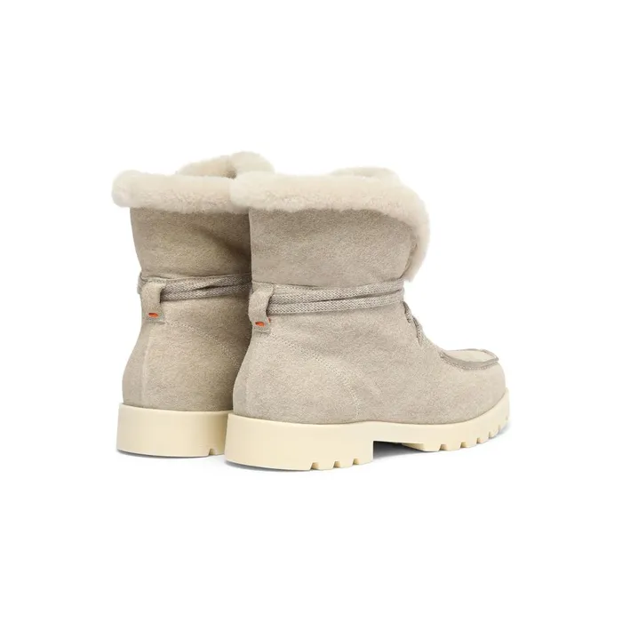 Women Beige Suede Ankle Boot With Fur Santoni Boots and Ankle Boots