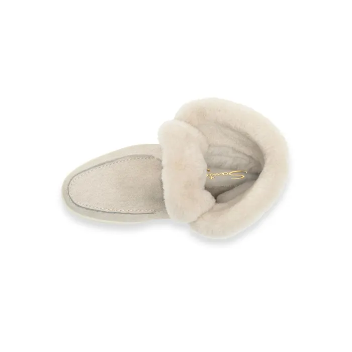 Women Beige Suede Ankle Boot With Fur Santoni Boots and Ankle Boots