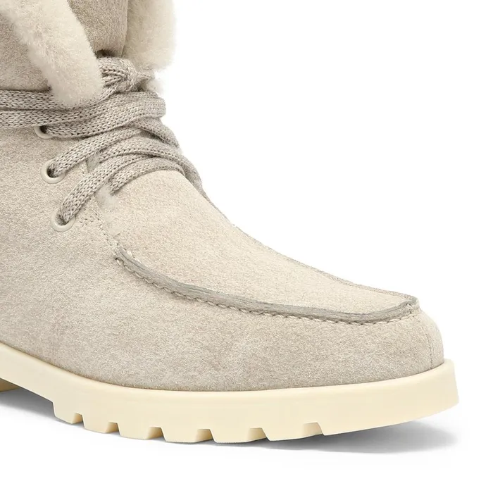 Women Beige Suede Ankle Boot With Fur Santoni Boots and Ankle Boots