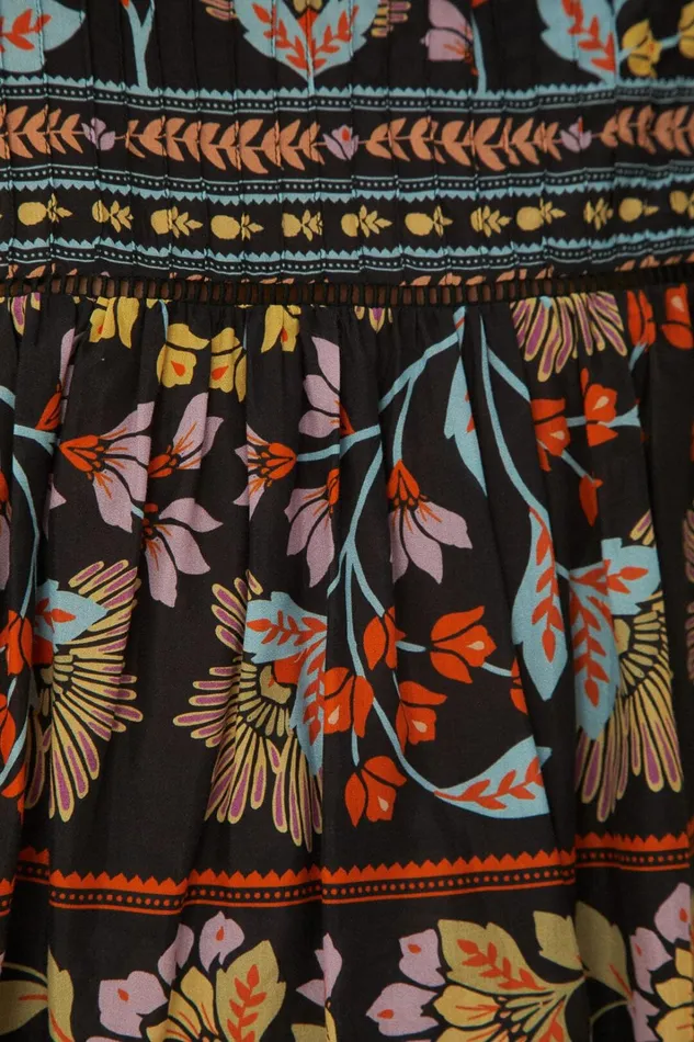 Women Black Flowery Ruffle Blouse Flowery Black FARM Rio Blouses