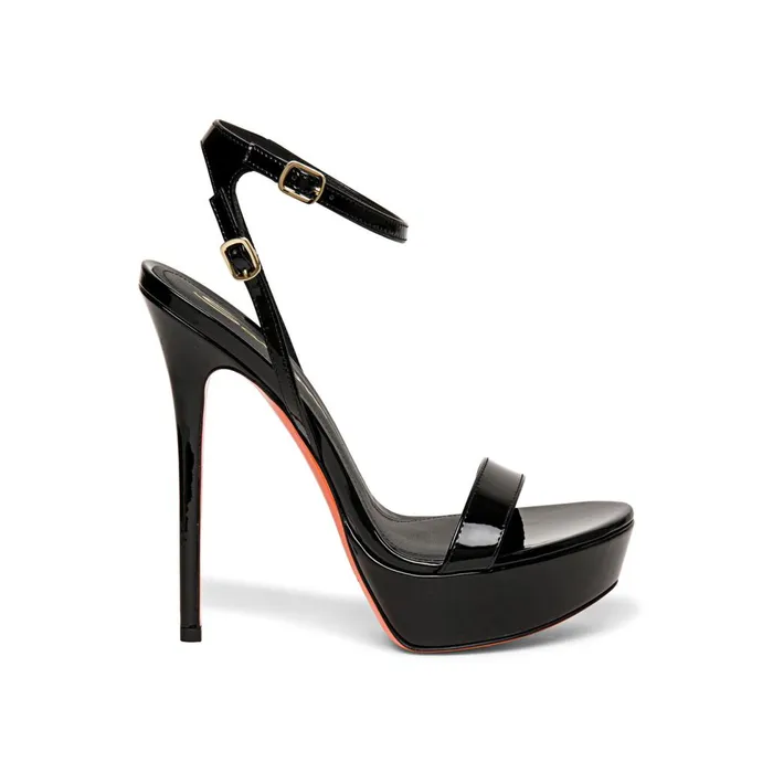 Women Black Patent Leather HighHeel Sandal Santoni Sandals