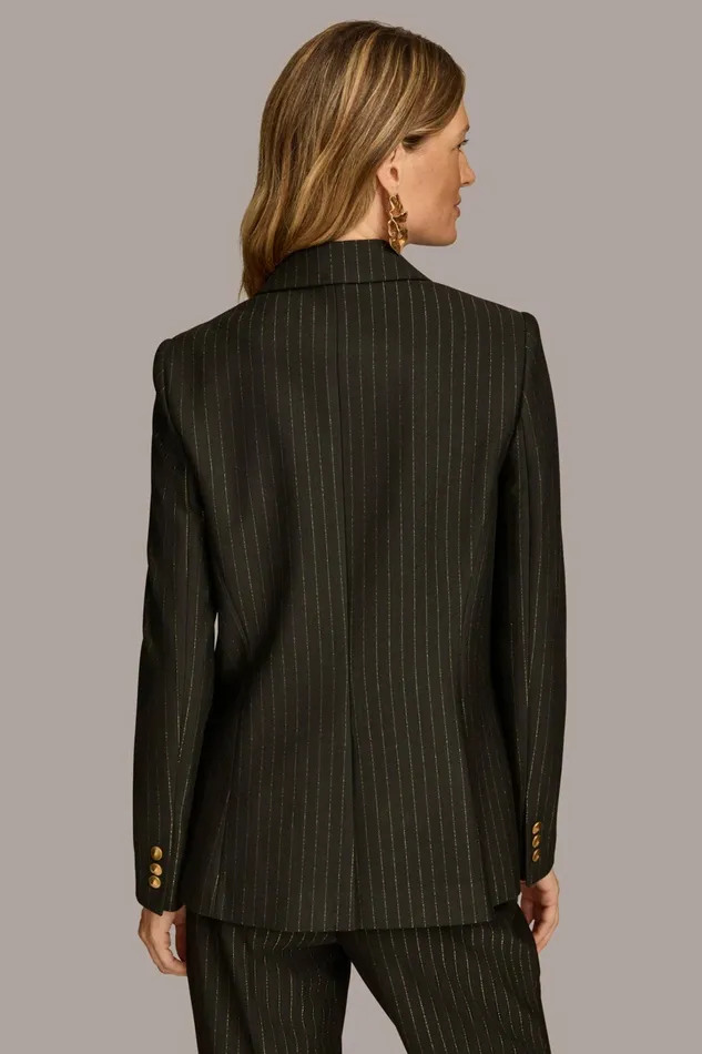 Women Blazers Donna Karan NOVELTY PINSTRIPE ONE BUTTON JACKET Black