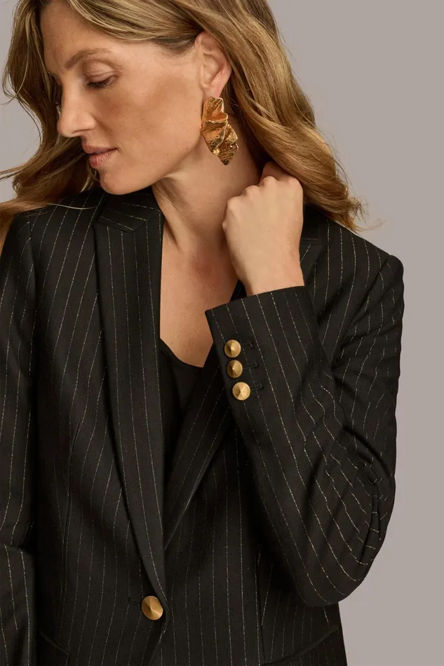Women Blazers Donna Karan NOVELTY PINSTRIPE ONE BUTTON JACKET Black