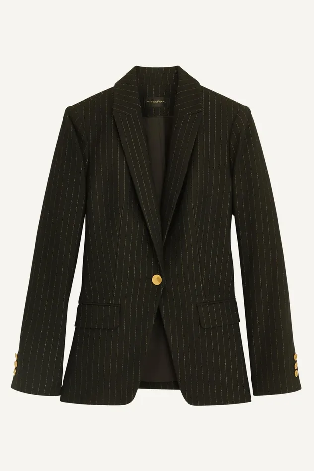 Women Blazers Donna Karan NOVELTY PINSTRIPE ONE BUTTON JACKET Black
