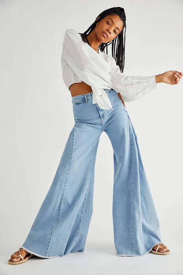 Women Bootcut Jeans Free People Santa Cruz Wide Leg Jeans Light Wash