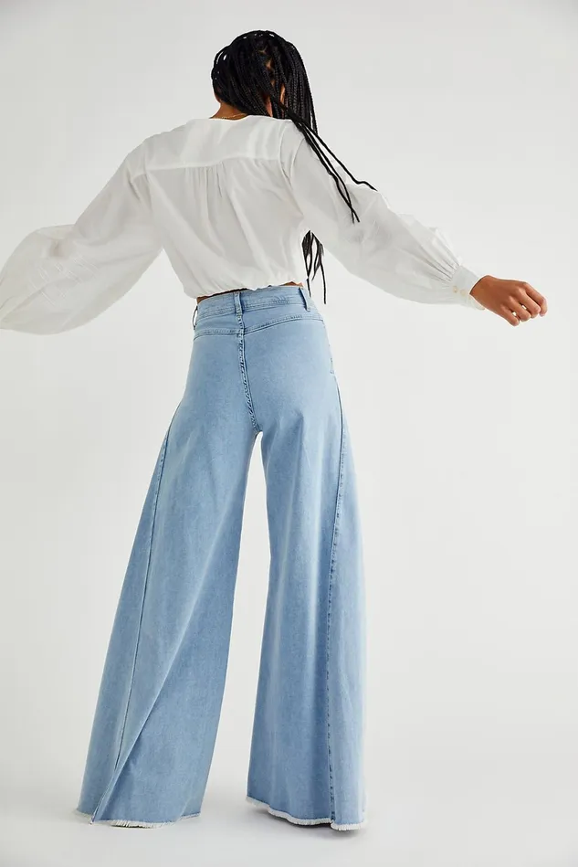 Women Bootcut Jeans Free People Santa Cruz Wide Leg Jeans Light Wash
