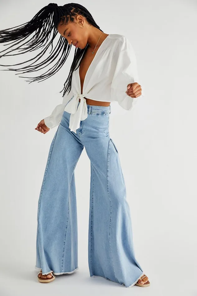 Women Bootcut Jeans Free People Santa Cruz Wide Leg Jeans Light Wash